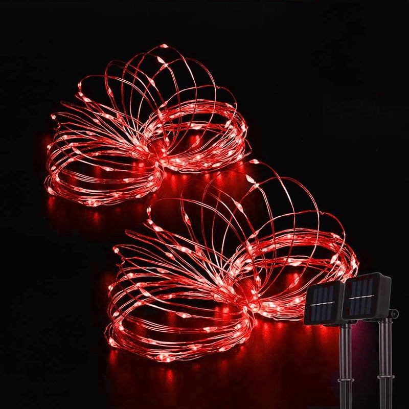 BEEWIN Outdoor Solar String Lights, 2 Pack 33ft 100L Solar Copper Fairy Lights,8 Modes Twinkle Lights Decor for Indoor Outdoor Patio Yard Trees Christmas Wedding Party (Red) - Image 1